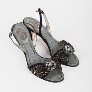 Rene Caovilla Black Crystal Slingback Sandals